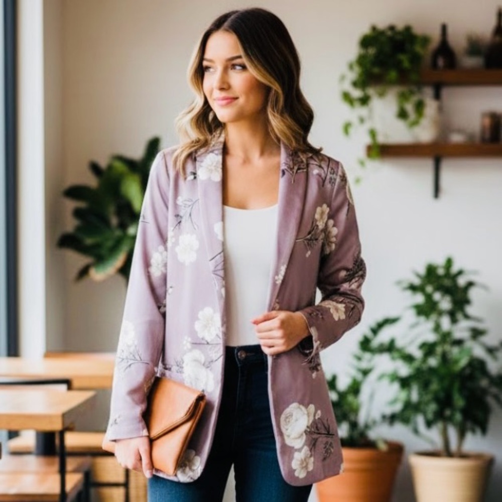 🚨4X$25🚨 Floral Women's Blazer - Purple and White